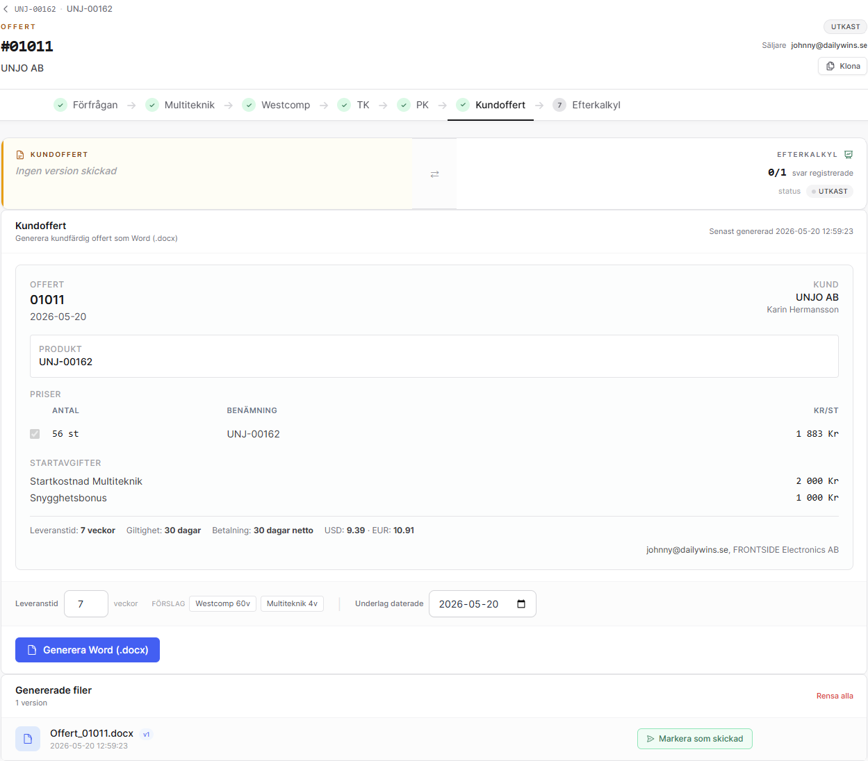 Kundoffert med genererad DOCX