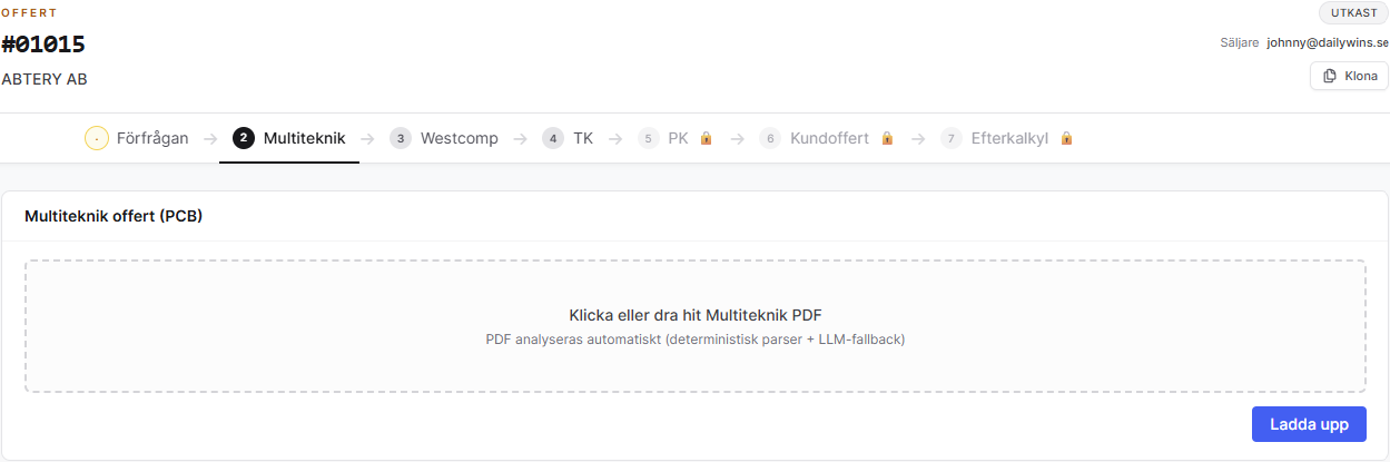 Multiteknik-fliken med PDF-uppladdning